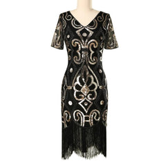 1920s golden sequined Gatsby dress with fringe – hire costume