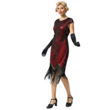 Side view of the 1920s red flapper dress to hire