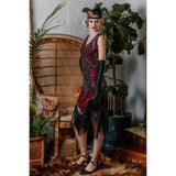 Side view of wine red 1920s sequined flapper dress