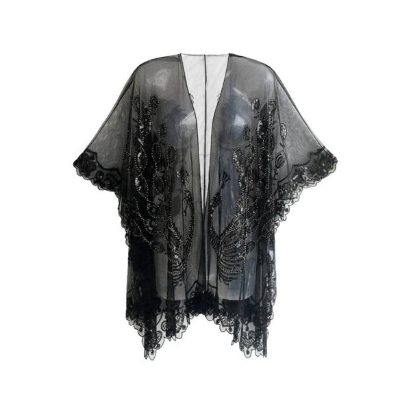 1920s black sequined peacock flapper shawl for hire