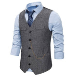 Side view of 1920s grey vest set for hire