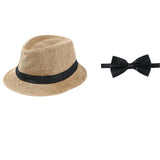 1920s tan vest set accessories including hat and bow tie