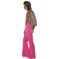 1960s CND slack suit costume with pink flares and patterned shirt