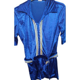 1960s spy romper costume ladies hire on hanger blue velvet