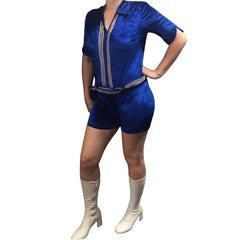 1960s spy romper costume ladies hire front view retro outfit