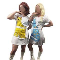1970s musician cat costume hire dress sash white boots retro outfit