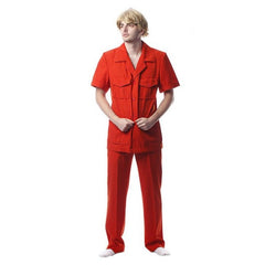 1970s safari suit costume with short sleeve jacket and pants for hire in Brisbane