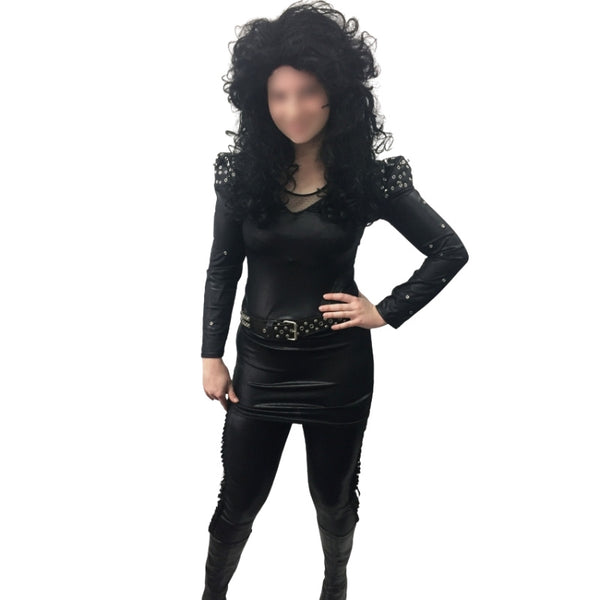 1980s rock goddess costume hire studded outfit tights belt brisbane