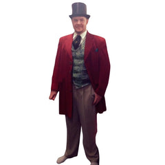 19th century New York butcher costume hire with long coat, vest, cravat and top hat
