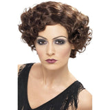 20s brown flirty flapper wig with soft waves and side part, perfect for Gatsby or 1920’s costumes