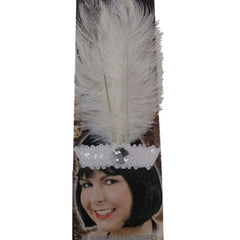 1920s White Sequined Flapper Headband – headpiece with two feathers for Gatsby or vintage costumes.