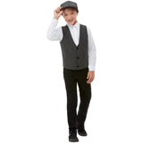 The 20s Gangster Boy Kit includes a grey vest and matching cap in a classic tweed look, perfect for creating a stylish 1920s gangster look