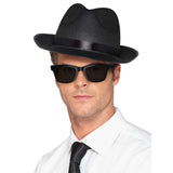 1920s wide brim black fedora hat with elastic inner rim – Gatsby and gangster costume accessory