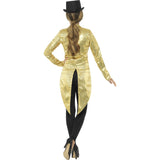Gold Tailcoat jacket for ladies, spilt at centre back up to hip height, all over sequins.