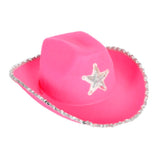 Hot pink Cowgirl hat with contrasting star and sequin trim on the rim.