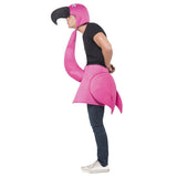 Flamingo costume for adults, skirt with hood and long neck.