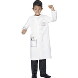 Dentist Kit Costume for child, lab coat with name badge and printed pocket and pencils.