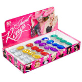 Box of Jewel Rings with colorful gemstones on a white background