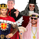 Four people dressed in various costumes including a king, magician, and two others with distinctive outfits.