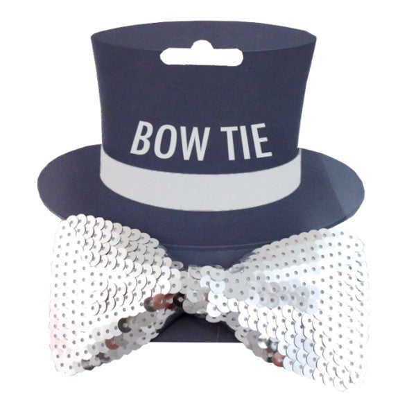 Silver sequin bow tie.