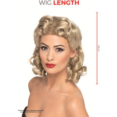Blonde 40s sweetheart wig with soft curls for vintage wartime or pin-up style costumes