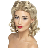 Blonde 40s sweetheart wig with soft curls for vintage wartime or pin-up style costumes