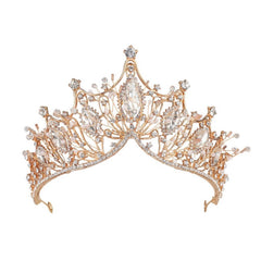 Ornate Metal Tiara, gold grame encrusted with many diamantes of different sizes, adult size.