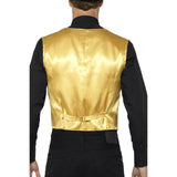Gold sequin waistcoat with satin back and adjustable tab.