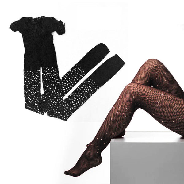 Fishnet stockings with crystals.