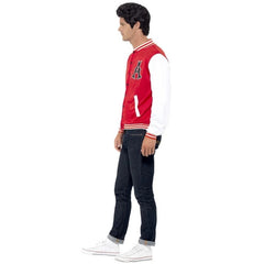 50s College Jock Letterman Jacket, red with white sleeves and letter "A" on chest.