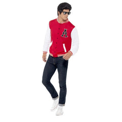 50s College Jock Letterman Jacket, red with white sleeves and letter "A" on chest.