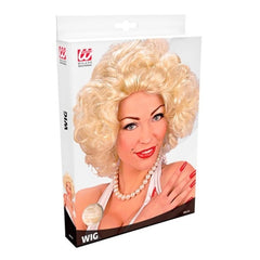 Blonde 50s movie star wig with soft curls for retro costume looks