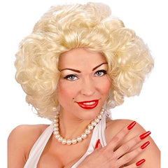 Blonde 50s movie star wig with soft curls for retro costume looks