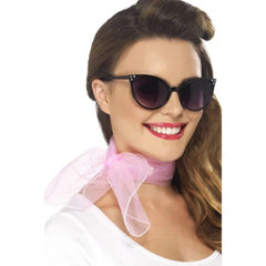 Pink chiffon-style 50s neck scarf for retro costumes, vintage fashion, or dance outfits