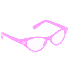 Pink 50s Rhinestone Glasses cat eye retro glasses with rhinestones for 1950s and Grease-themed costumes.