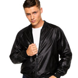 50s rock n roll men's jacket with black leather-look finish and classic greaser styling
