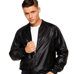 50s rock n roll men's jacket with black leather-look finish and classic greaser styling