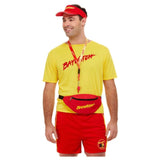Baywatch kit in red includes, bum bag, visor and whistle.