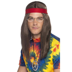 60s 70s hippy man kit with wig and glasses

