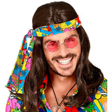 Male wearing the colourful 60s flower power headband