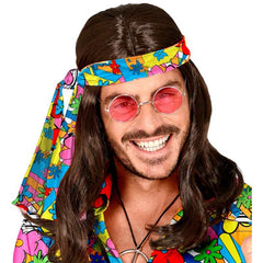 Colourful 60s flower power headband, polyester hippie accessory for retro and festival costumes.