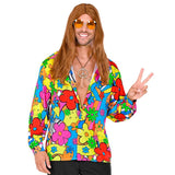60s flower power men’s satin shirt with vibrant psychedelic print – retro costume top