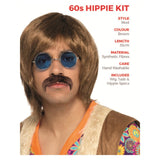 60s Hippie Kit with wig, sunglasses, and vest on a white background