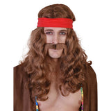 60s hippie wig set with moustache and bandana
