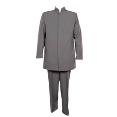 60s grey men’s suit costume with mandarin collar and pants for hire in Brisbane