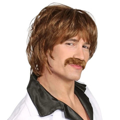 brown 60s mod shag wig moustache costume