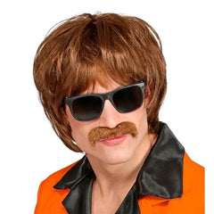 brown 60s mod shag wig moustache costume