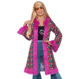 60s Psychedelic Hippie Coat, Pink  knee length coat with fur trim.