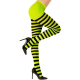 Neon green and black striped 70 denier pantyhose