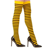 Side view of yellow and black stripe thigh highs
